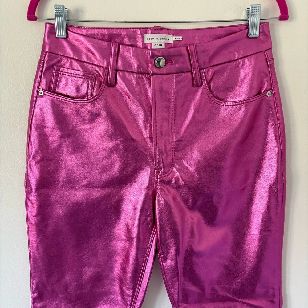 Good American Metallic Pink Good Icon Faux Leather Pants Size 28 - Picture 8 of 16